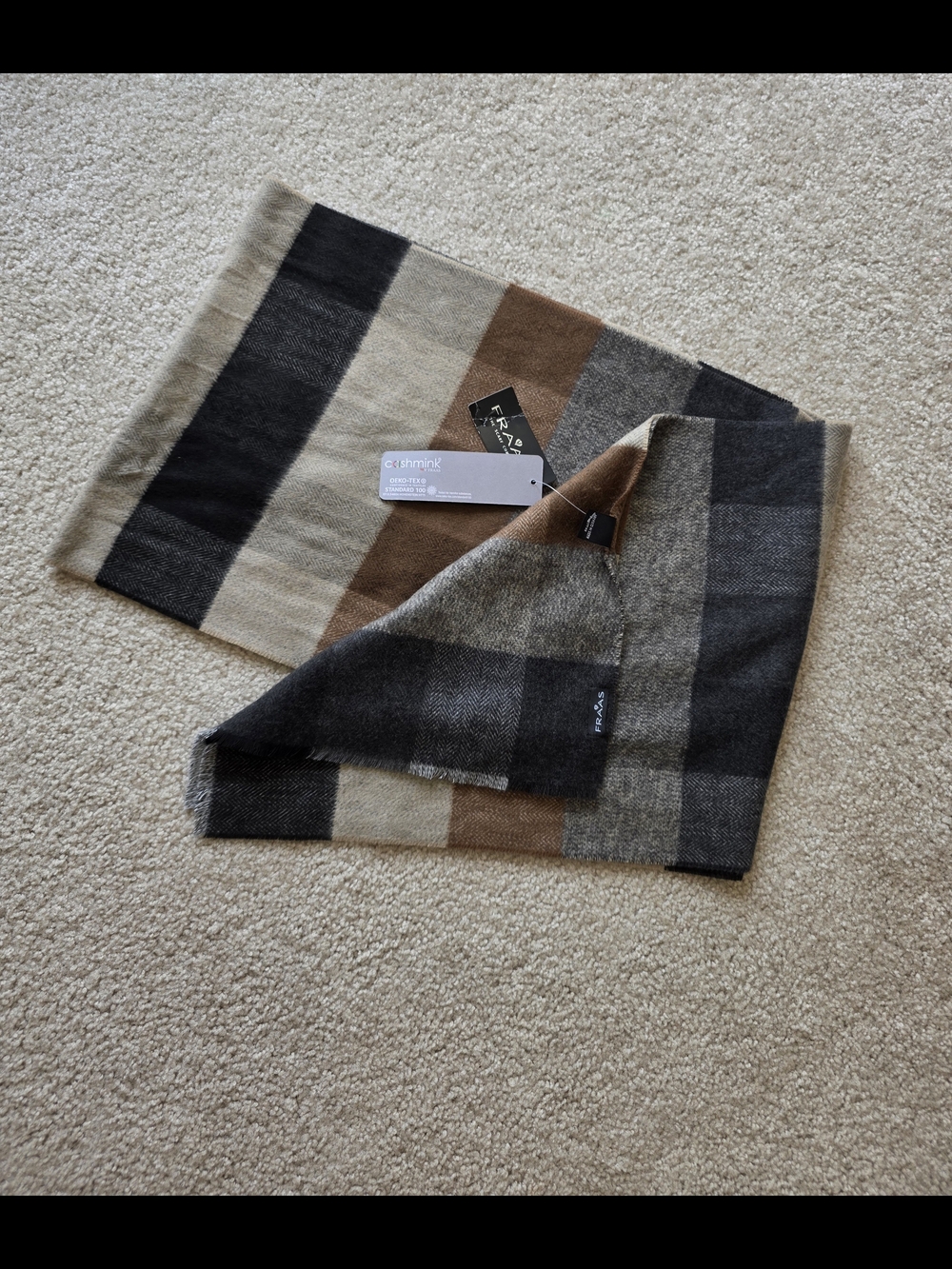 Fraas Men's Striped Wool-Blend‎ Scarf in Black, Brown & Cream